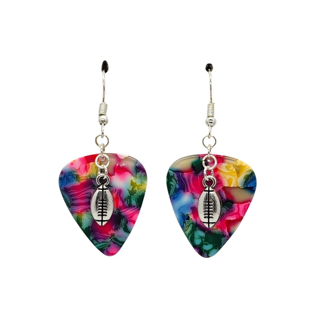 Sm Football Charm on Guitar Pick Earrings - Choose Color - Handmade in USA